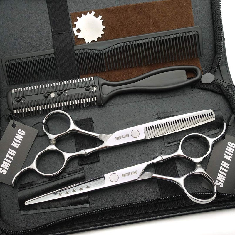 Smithking 6.0 Inches Hair Cutting Scissors Set with Combs Lether Scissors Case,Hair cutting shears Hair Thinning shears For Personal and Professional (Silver) - Image 2